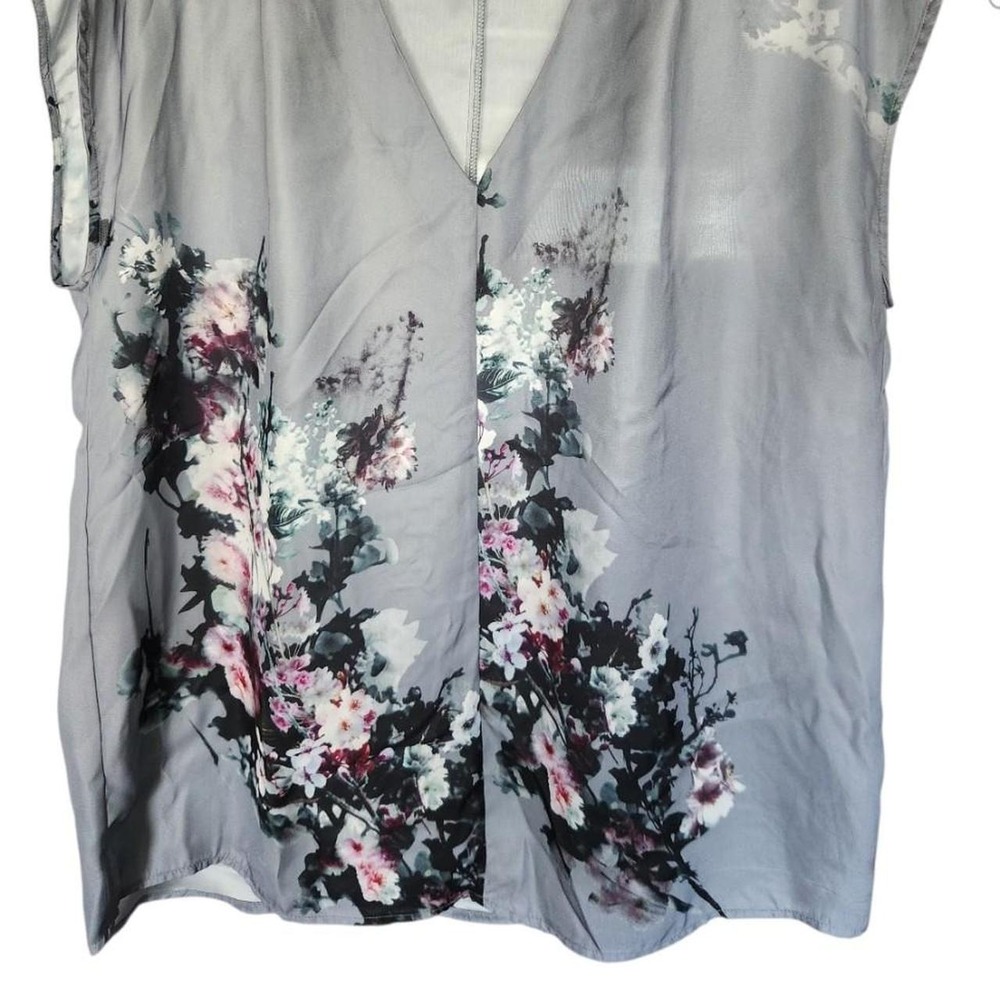 Floral Cherry Blossom V-Neck Relaxed Blouse XL Peck & Peck Gray